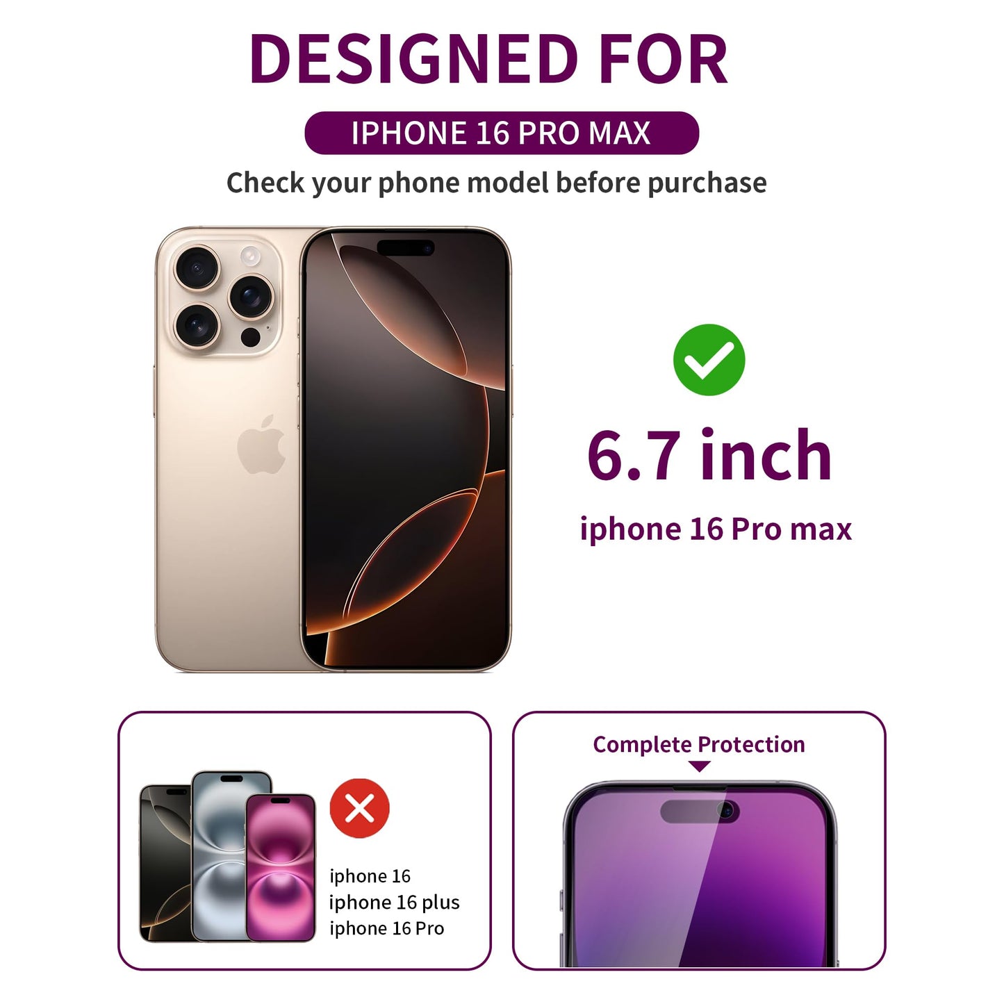 2 Pack Privacy Screen Protector for iPhone 16 Pro Max Tempered Glass 6.9inch Private Saver Anti-Spy Eye Protection Anti-Scratch Full Coverage