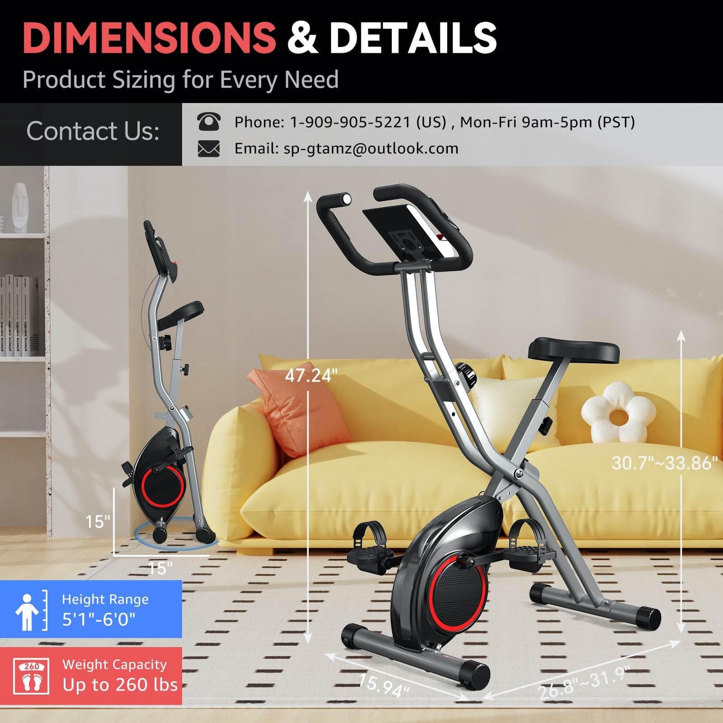 70% Pre-Assembled Exercise Bike for Small Apartments, Foldable Stationary Bikes for Home, Indoor Portable Cycling Bike with 16-Level Magnetic Resistance, 260LBS Capacity, 5.5 LBS Flywheel, for Small Space Workout 816