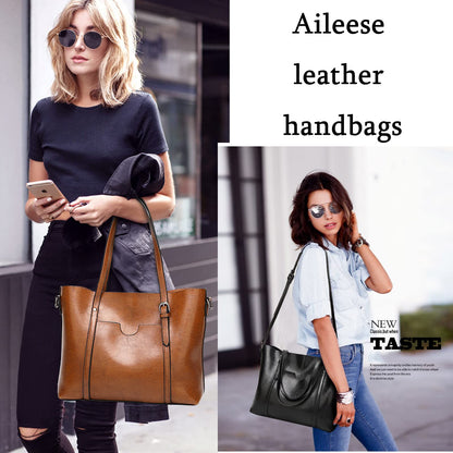 Aileese Womens Handbags Soft Leather Large Capacity Retro Vintage Top-Handle Casual Pocket Tote Shoulder Cross-Body Bags Brown