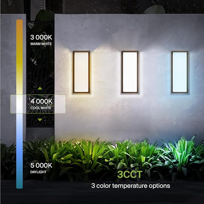 ASD LED 14" Outdoor Wall Light, Front Door House Sconce | 3CCT, Dimmable, Waterproof, ETL Listed | 20W 1900LM 3000-5000K 120V | Exterior Patio Lighting Fixture, Flush Mount Porch Lamp | Dark Bronze