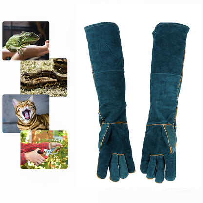 FIPASEN Animal Handling Gloves Bite Resistant, 23.6'' Anti Scratch Gloves for Cats, Multipurpose Bite Proof Leather Pet Gloves for Grabbing Cat Reptile Puppy Bird Poultry or Gardening Welding