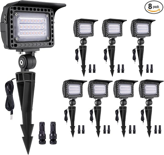 Gardenreet Outdoor LED Wall Wash Lights - 7W Low Voltage Landscape Flood Lights, 12V Waterproof Hardwired Angle Adjustable, Warm White Aluminum Brown Lighting for Yard House Tree 8 Pack
