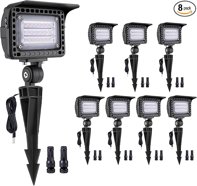 Gardenreet Landscape Wall Wash Lights - 12W 12V LED Outdoor Flood Lights, Low Voltage Hardwired IP65 Waterproof Aluminum Brown Wide Beam Lighting for Garden Patio Wall Sign 8 Pack