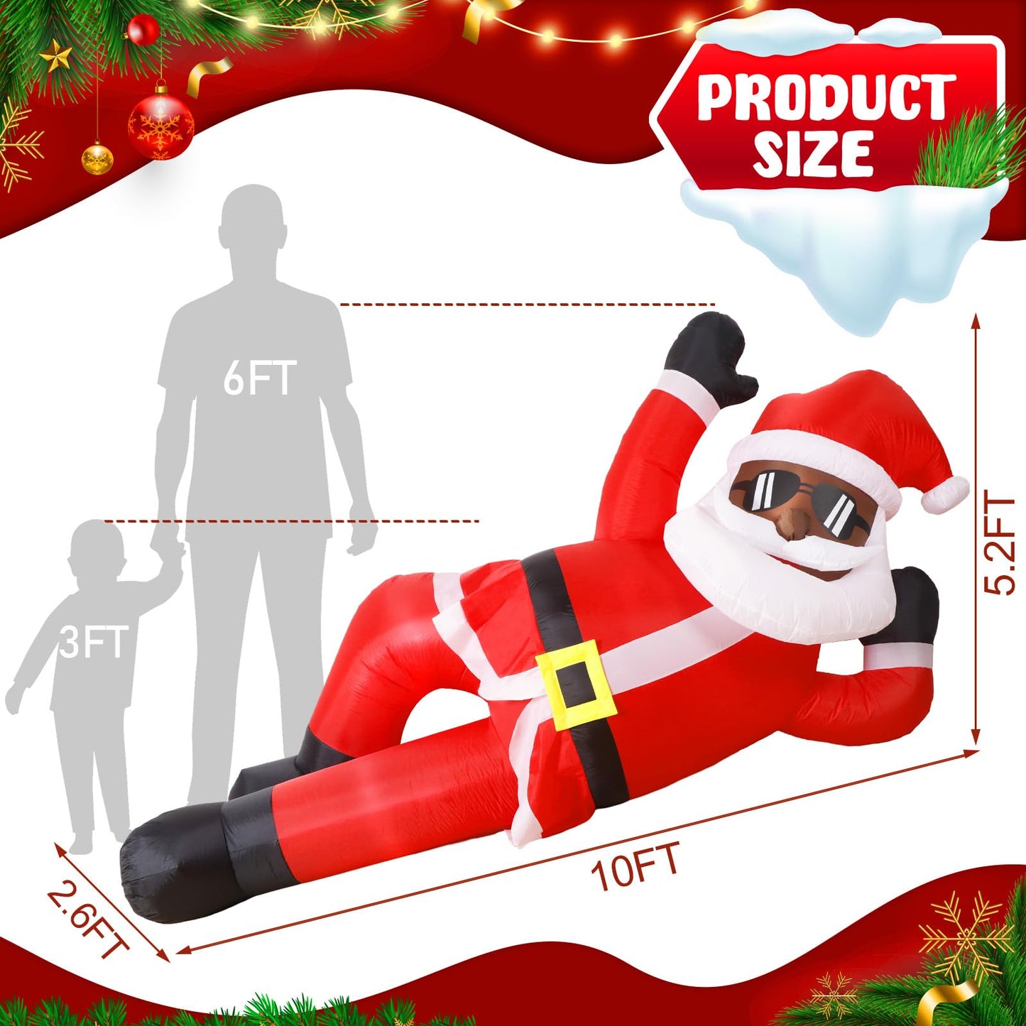 OurWarm 10FT Christmas Inflatables Outdoor Decorations, Giant Inflatable Black Santa Outdoor Inflatables, Christmas Blow Up Yard Decorations for Xmas Outside Lawn Yard Garden
