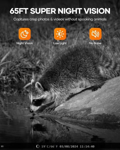 Assark Solar Trail Camera 48MP 30FPS, WiFi Bluetooth Game Camera with Motion Activated 0.2s Trigger, Night Vision Motion Activated IP66 Waterproof for Wildlife Scouting with 32GB Micro SD Card