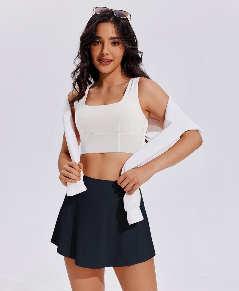 PINSPARK Womens Tennis Skirt High Waisted Golf Skirts with Shorts Underneath Quick Dry Workout Skort Flowy Athletic Skorts, Dark Navy XX-Large
