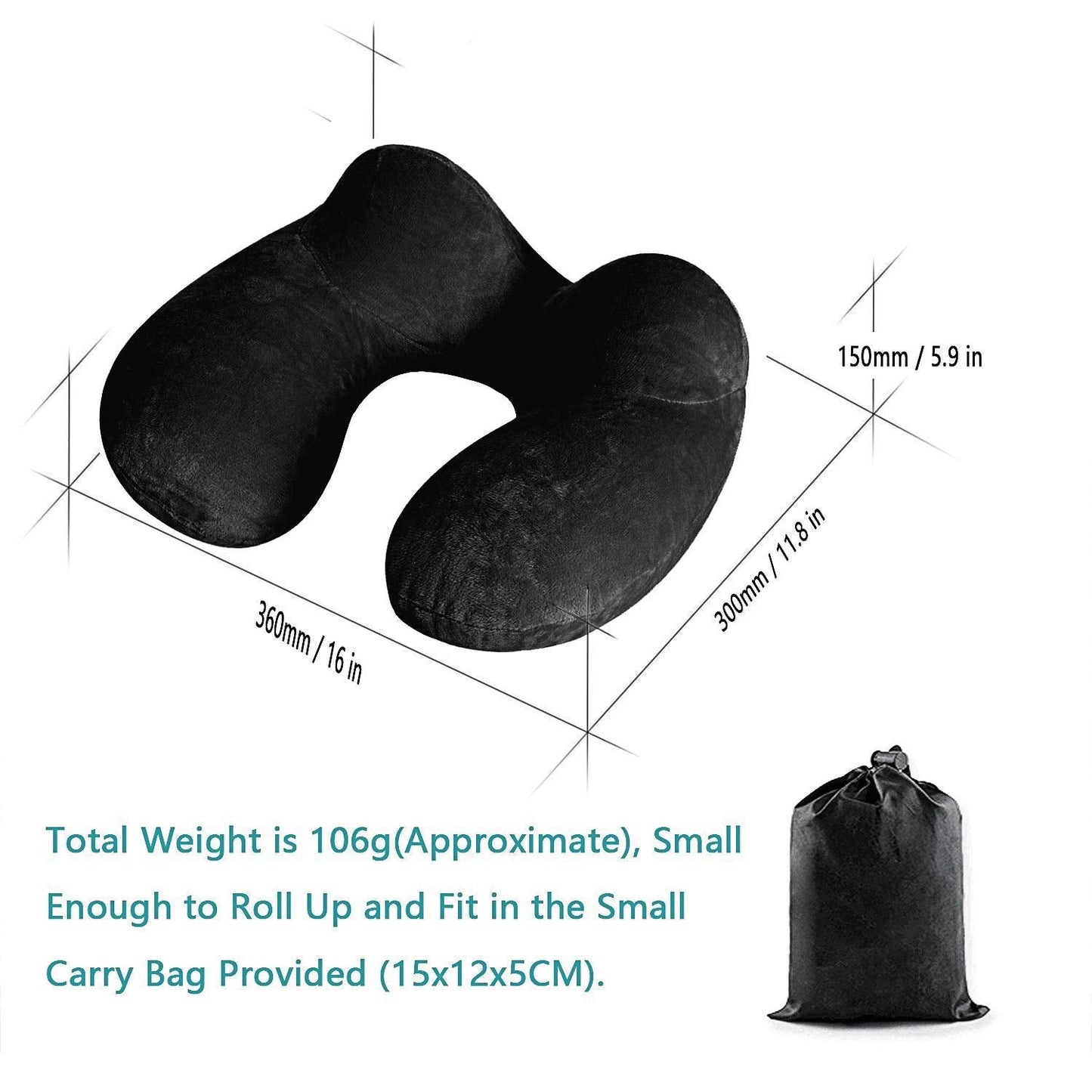 LUZWAY Inflatable Travel Pillow Neck Pillow Kits Ergonomic Soft Velvet Washable Pillowcase with Ear Plug and Eye Mask, Lightweight Sleeping Rest Cushion for Airplane, Car, and Train（2 pack）