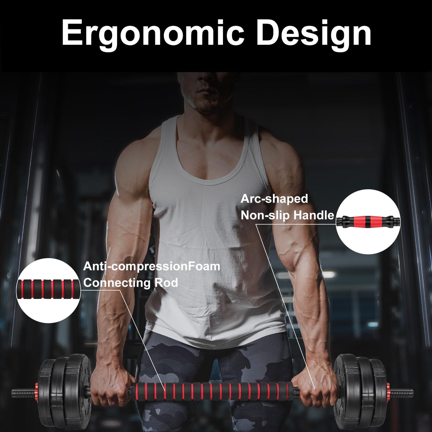 EDOSTORY Adjustable Weight Dumbbell Set, 22/44/66/88lbs Home Gym Free Weights Dumbbells, Used as Barbell Set, Dumbbell Set, Non-slip Handles, Fitness Exercise Equipmen for Men Women