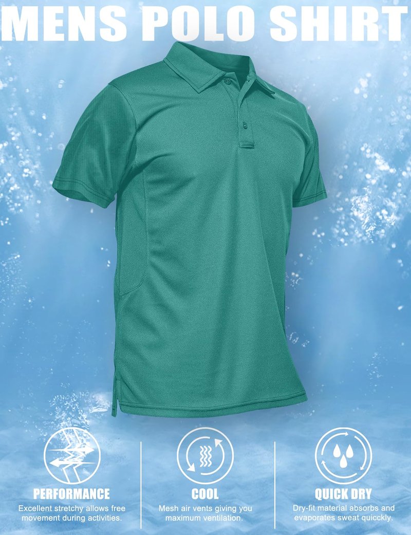 MAGCOMSEN Mens Polo T Shirts Short Sleeve Collared Work Shirt Dry Fit Tennis Top Moisture Wicking Shirt Grey Green XXL