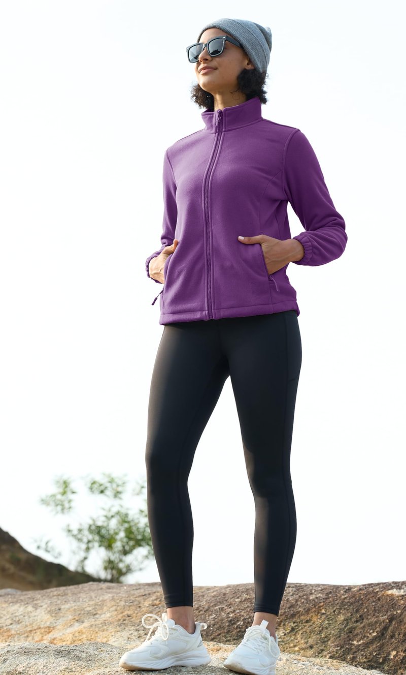 MAGCOMSEN Purple Jacket for Women Warm Fleece Coats Full Zip Lightweight Jackets Winter Outwear, Dark Purple, L