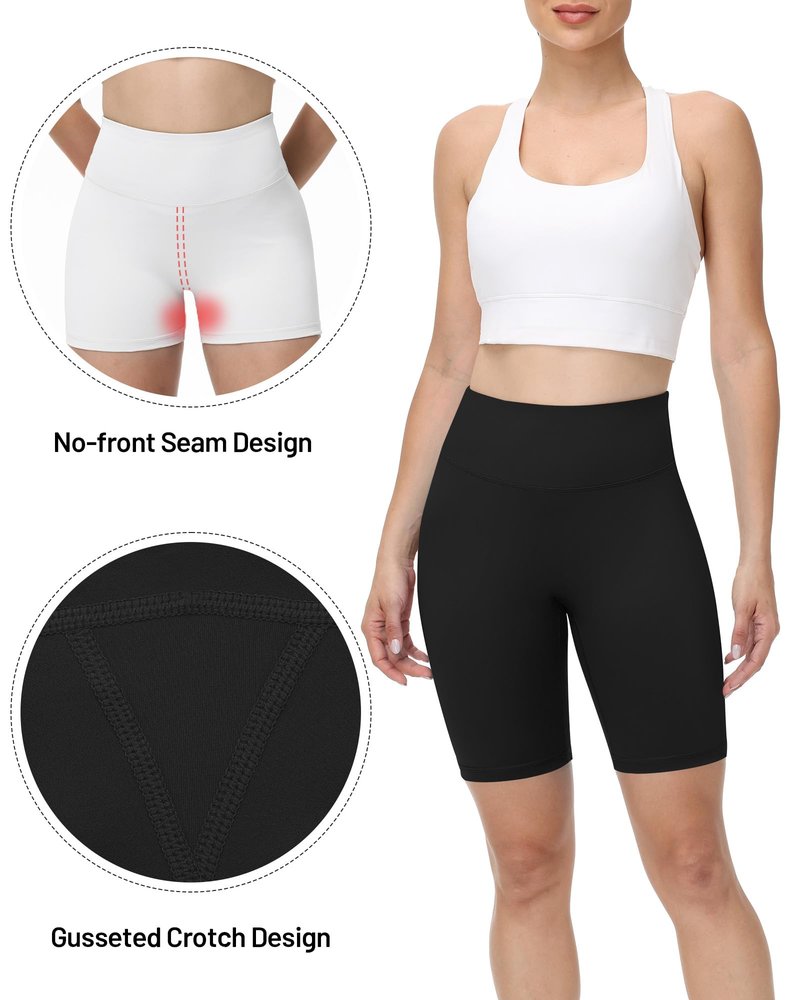 Runhit No Front Seam Biker Shorts for Women - 8'' High Waisted Workout Gym Yoga Running Spandex Compression Shorts Shorts with Tummy Control Black Small