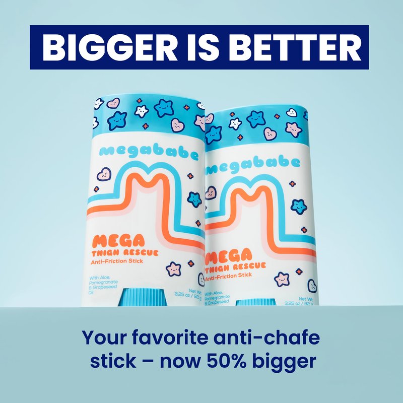 Megababe Mega Thigh Rescue | Jumbo Size Anti-Chafe Stick | Prevents Skin Chafe & Irritation | Thighs, arms, Bra-Lines & More | Summer and Hot Weather Essentials | 3.25oz (Pack of 1)