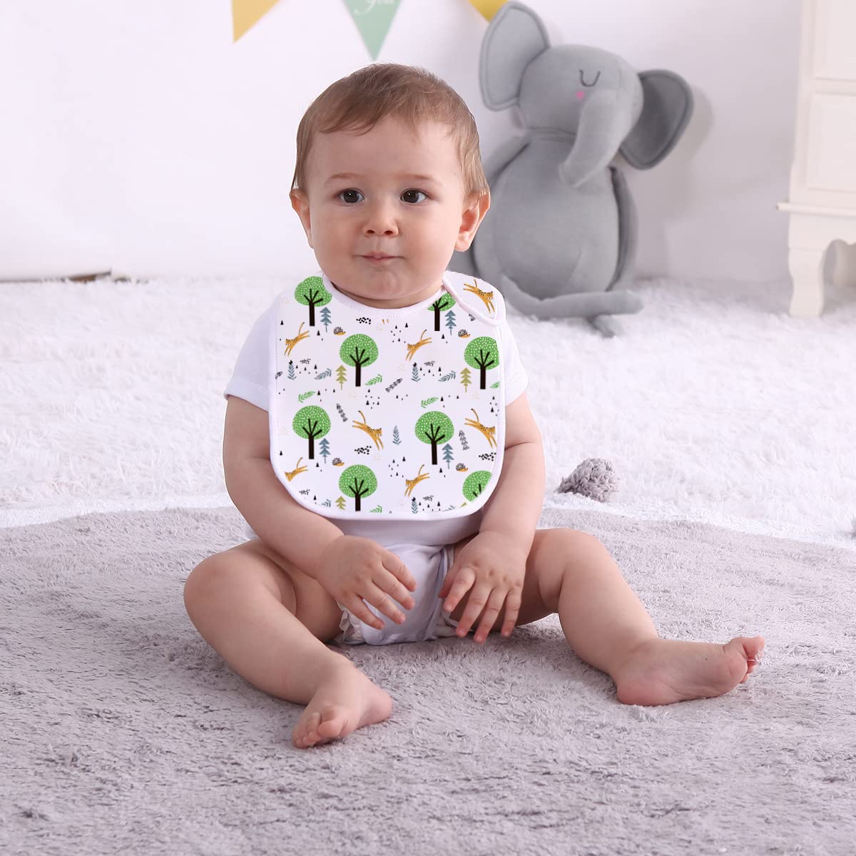 Maiwa 6 Pack Waterproof Cotton Baby Bibs for Girls Boys for Drooling Eating with Adjustable Buttons