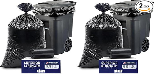 Plasticplace 95-96 Gallon Heavy Duty Black Trash Bags