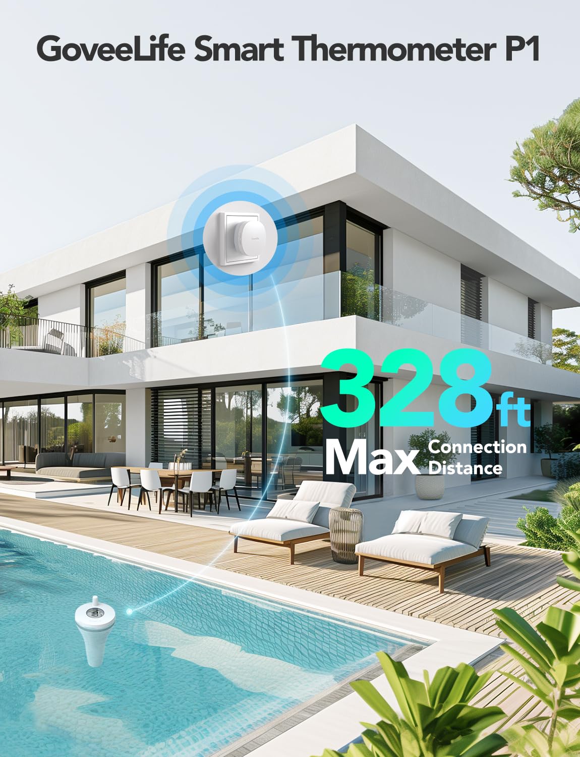 GoveeLife Wireless Pool Thermometer with App Remote, WiFi Digital Pool Thermometer Floating with IPX7 Waterproof, Notification Alert, Smart Swimming Temperature Monitor for Bath Tub, Aquarium, Hot Tub