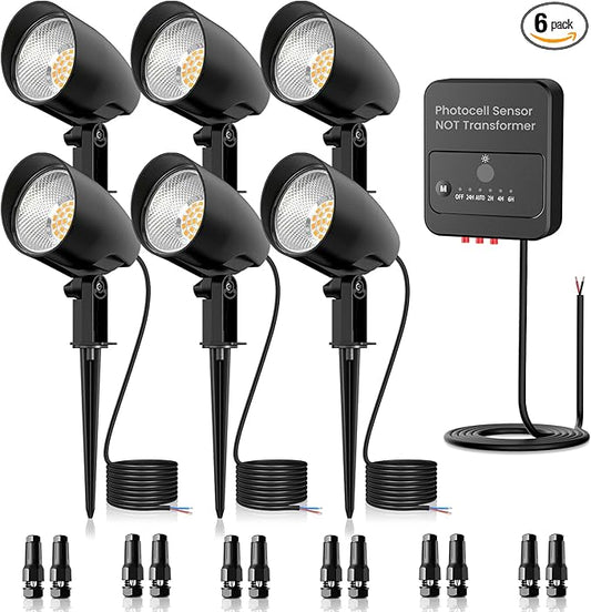 ZZXX 20W Low Voltage Landscape Lights Garden Pathway Lights Super Warm White(2000LM) AC/DC 12V-24V LED Landscape Spotlights Outdoor Waterproof with Photocell Sensor for Patio Yard Wall Tree (6 Pack)