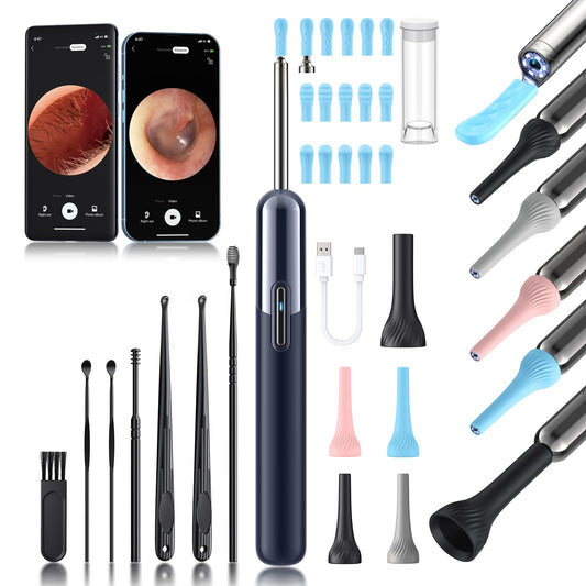 Ear Wax Removal - 3 in 1 Wireless WiFi Rechargeable Ear Cleaner, FSA Eligible Items Only List, 1080P HD Camera Lens & 7 Pcs Ear Set, Ear Cleaning Kit with 15 Replacement Tips, Blue