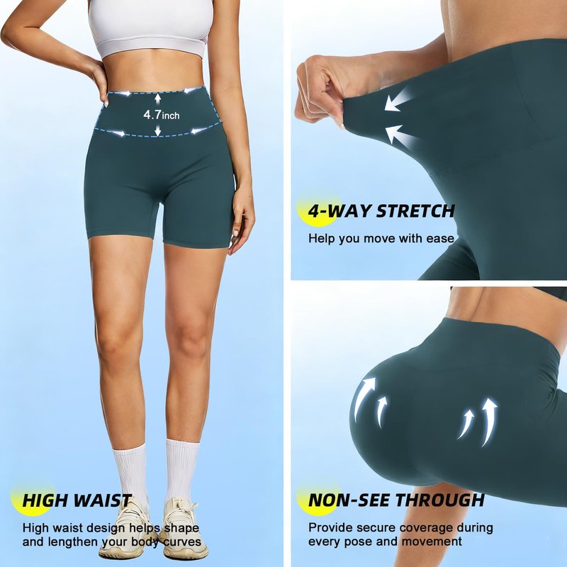 FULLSOFT High Waisted Biker Shorts for Women-5" Tummy Control Fitness Athletic Workout Running Yoga Gym Soft Front Seam Under Dress Shorts Underwear Clothes Essentials (Dark Green,Small-Medium)