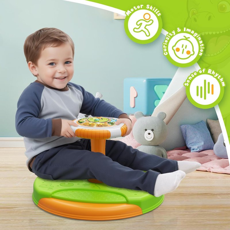 Dinosaur Sit and Spin Toy for Toddlers | 360° Spinning Seat with LED Lights & Music | Sensory Fun for Kids 1-5