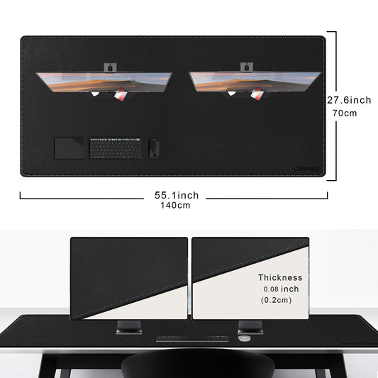 CENNBIE Leather Desk Pad Large, 140 x 70cm Desk Mat Blotter Protector, Extended Non-Slip Mouse Pad, Waterproof PU Leather Desk mat for Desktop Office and Home (Black)