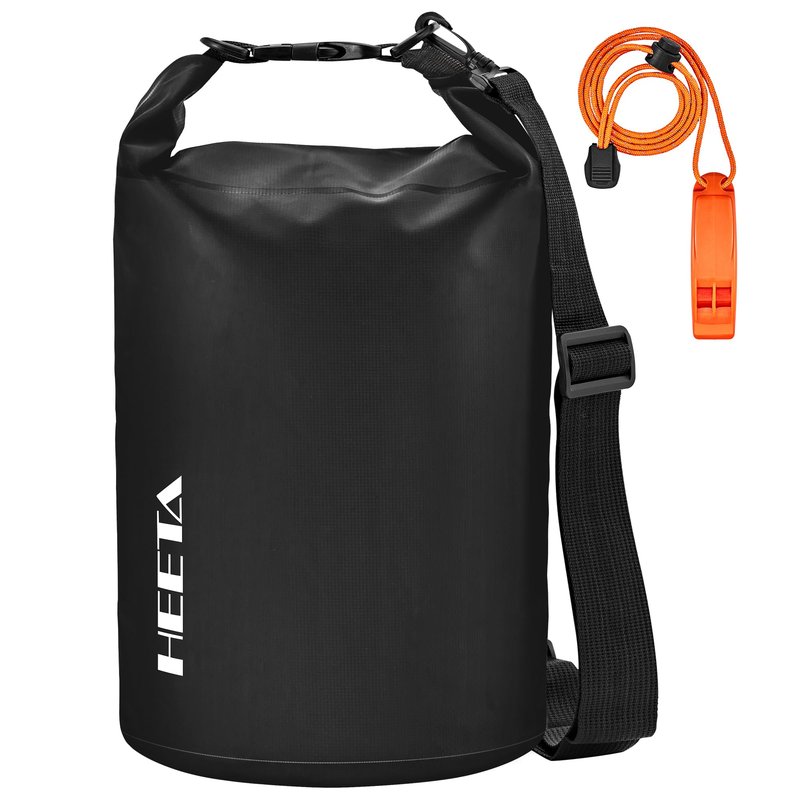 HEETA Waterproof Dry Bag for Women Men, Roll Top Lightweight Dry Storage Bag Backpack with Emergency Whistle for Travel, Kayaking, Boating, Camping, Beach, Cruise Ship Essentials (Black, 30L)