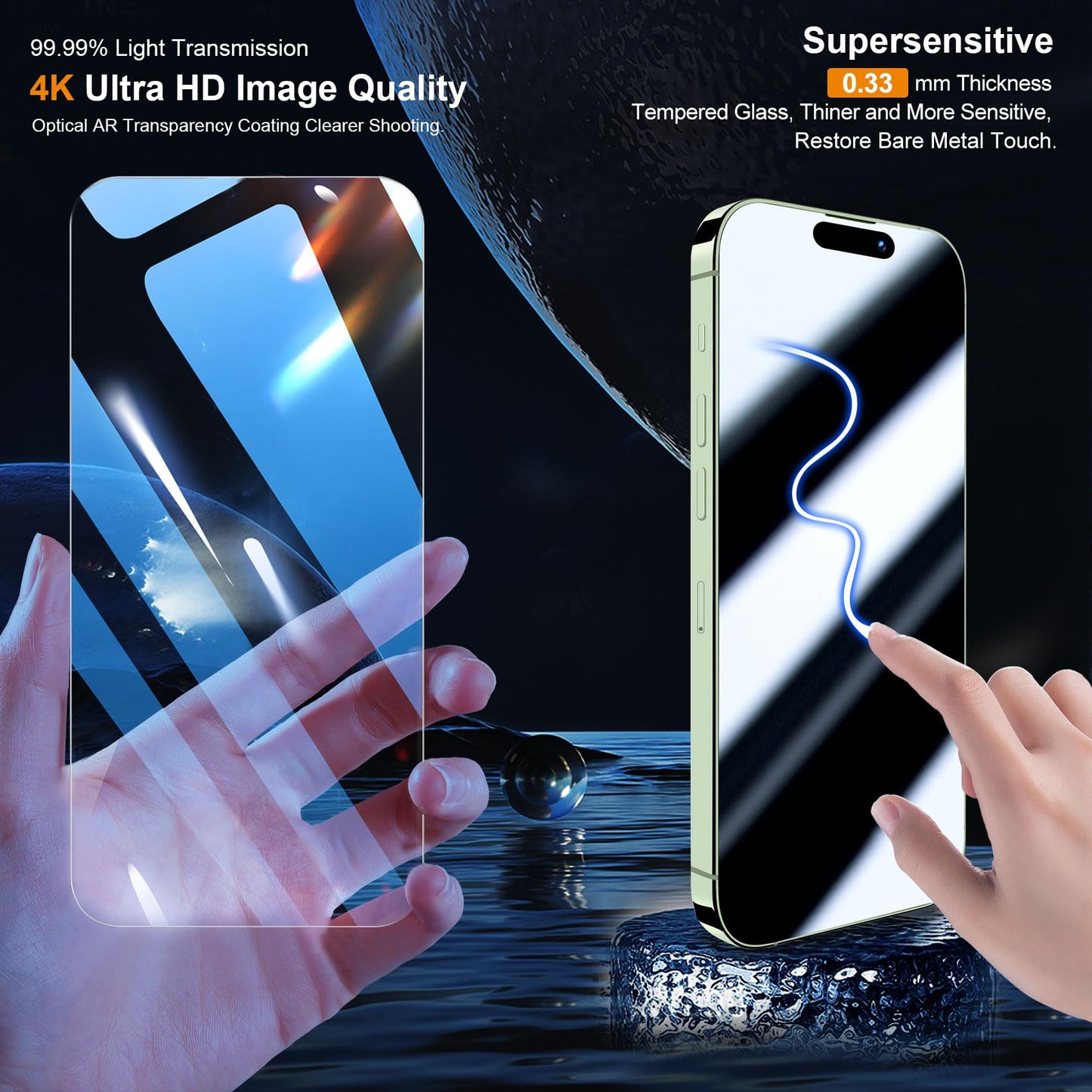 QHOHQ 3 Pack Screen Protector for iPhone 14 Pro 6.1 Inch with 3 Pack Tempered Glass Camera Lens Protector, Ultra HD, 9H Hardness, Scratch Resistant, Case Friendly
