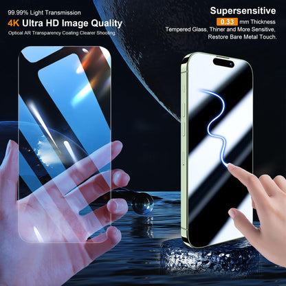 QHOHQ 3 Pack Screen Protector for iPhone 14 Pro 6.1 Inch with 3 Pack Tempered Glass Camera Lens Protector, Ultra HD, 9H Hardness, Scratch Resistant, Case Friendly