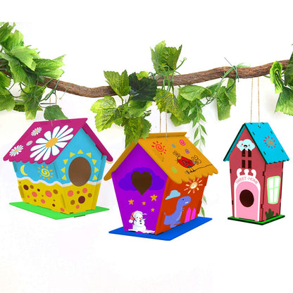 hapray 4 Pack DIY Bird House Kit, Crafts for Children to Build and Paint Birdhouse (Includes Paints & Brushes) Wooden Arts for Kids Girls Boys Toddlers Gifts Halloween Christmas
