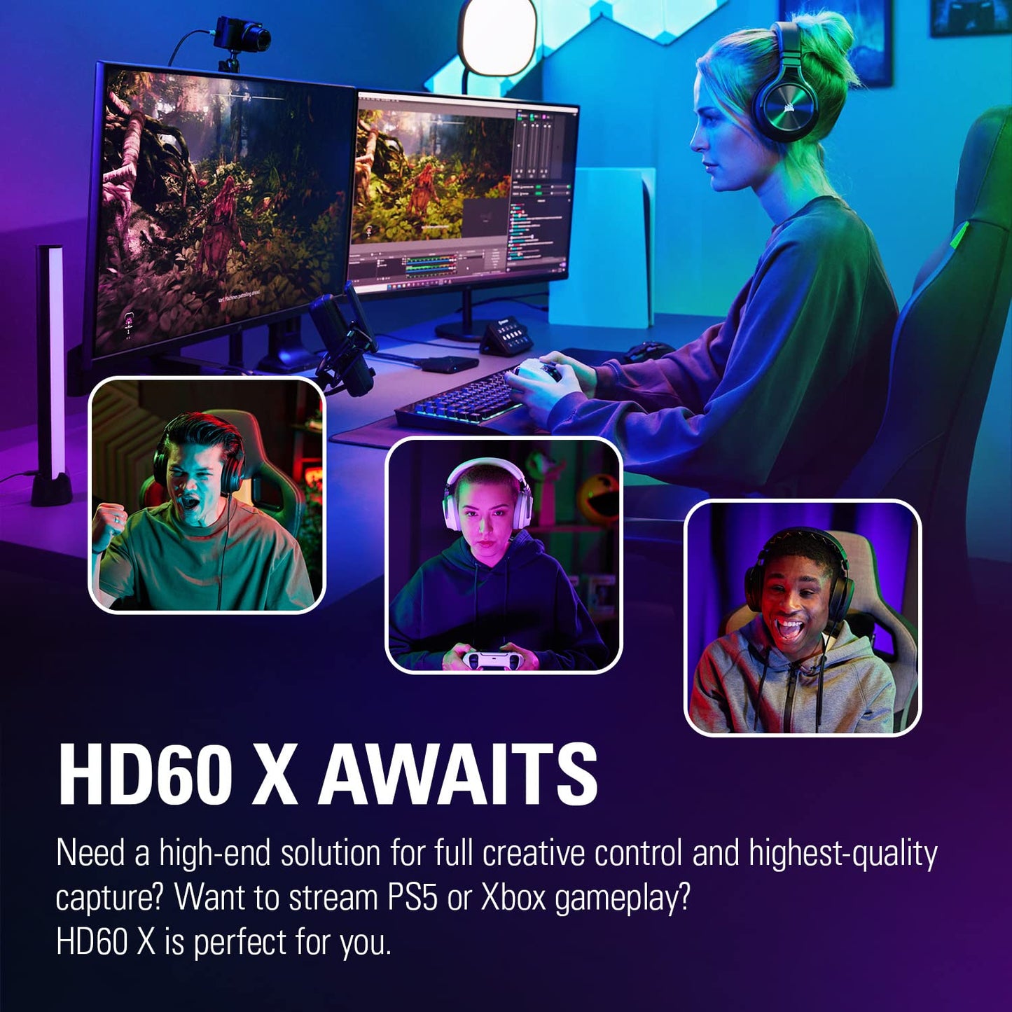 Elgato HD60 X - Stream and Record in 1080p60 HDR10 or 4K30 with Ultra-low Latency on PS5|Pro, PS4|Pro, Xbox Series X/S, Xbox One X|S, Nintendo Switch 2, in OBS and More, Works with PC and Mac