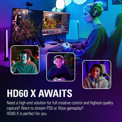 Elgato HD60 X - Stream and Record in 1080p60 HDR10 or 4K30 with Ultra-low Latency on PS5|Pro, PS4|Pro, Xbox Series X/S, Xbox One X|S, Nintendo Switch 2, in OBS and More, Works with PC and Mac