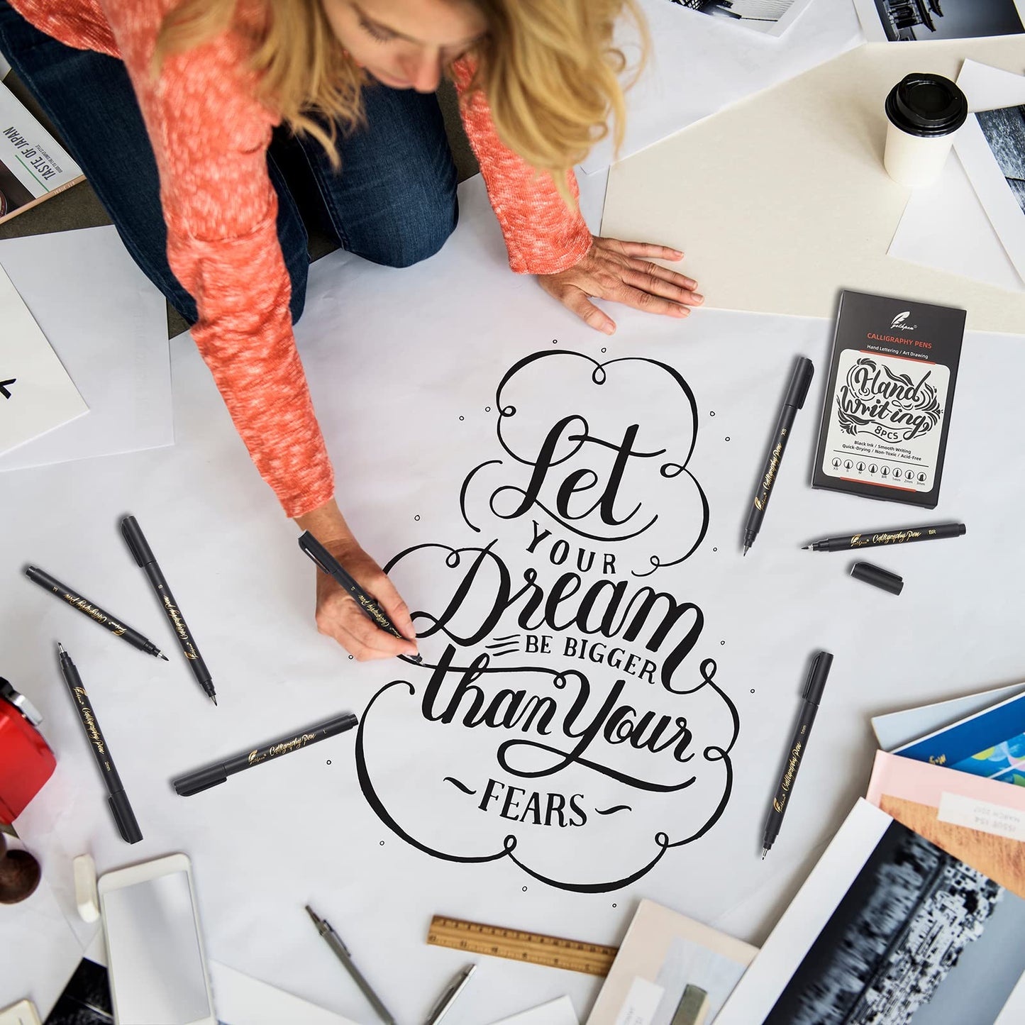 GETHPEN 8-Size Calligraphy Set – Calligraphy markers Black Archival Ink Pens for Hand Lettering, Art Drawing & Scrapbooking