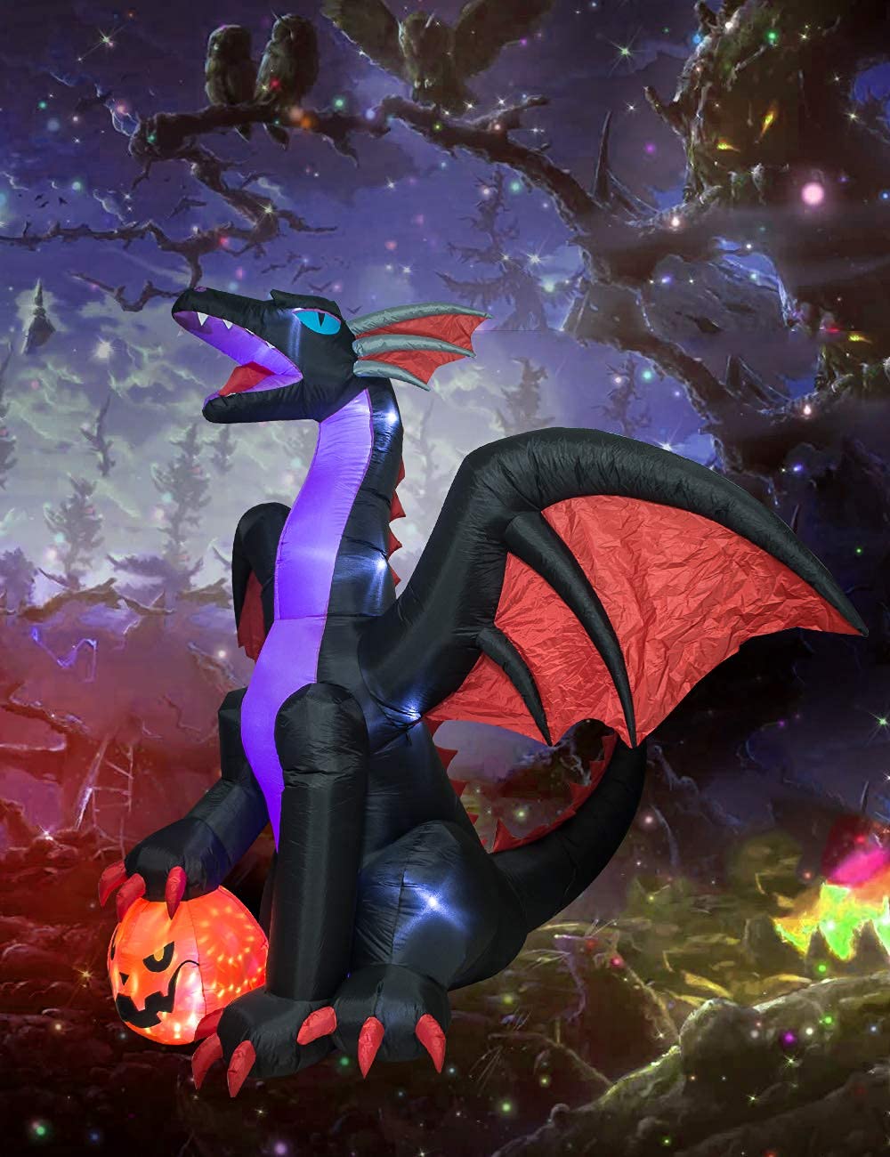 TRMESIA 8Ft Halloween Inflatable Huge Dragon Decoration Outdoor,Halloween Blow up Dragon for Indoor Backyard Garden Lawn Decoration Holiday Outside Yard Display Dinosaur Inflatable for Party