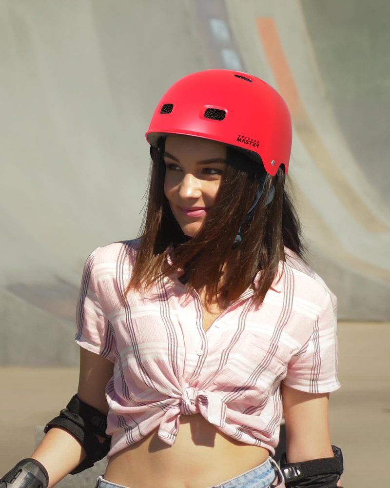 OutdoorMaster Skateboard Cycling Helmet - Two Removable Liners Ventilation Multi-Sport Scooter Roller Skate Inline Skating for Kids, Youth & Adults - S - Red