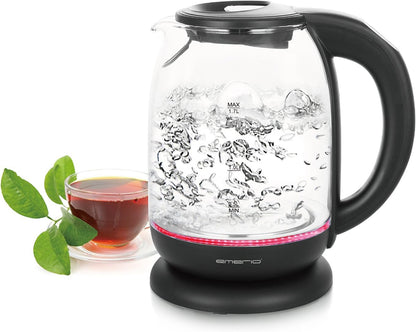 Emerio WK-119255 Electric Kettle Glass, 2200 W, 1.7 liters, Stainless Steel, Transparent Black [Energy Efficiency Class A+]