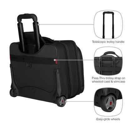 WENGER Potomac 2-TLG Laptop Trolley for up to a 17” Notebook, removable 15” Laptop Bag, 23 l, Women Men, Office Business Travel, Black, 600661