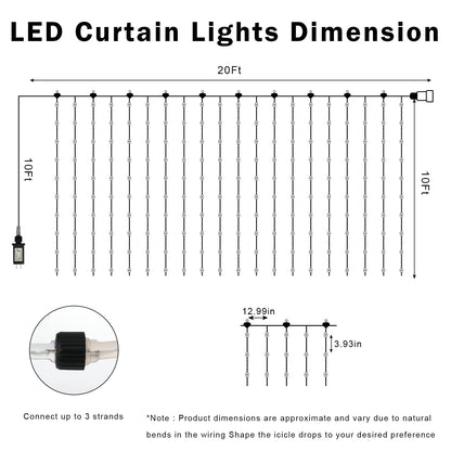 echosari 600 LED Curtain Lights Plug in, 20Ft x 10Ft Connectable Dual Color Changing Fairy Lights Curtain Outdoor Waterproof for Bedroom Backdrop Wedding (Warm White & Multicolor)