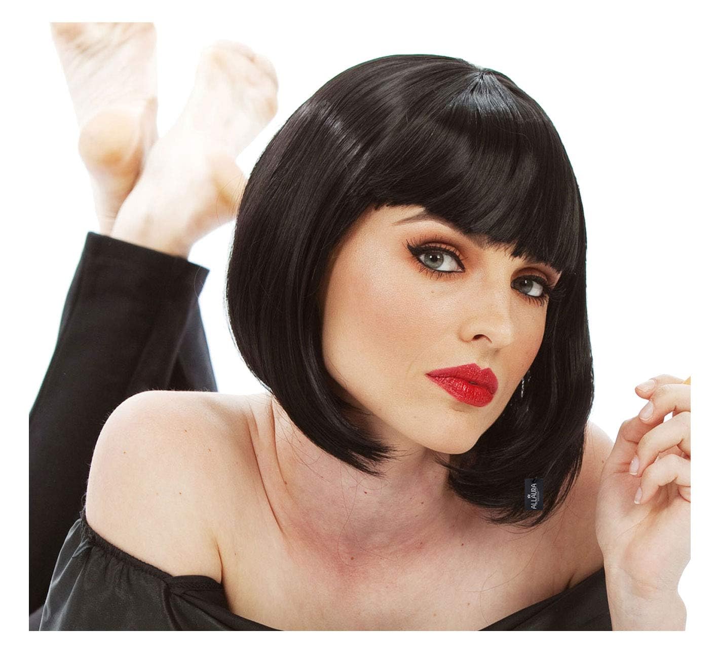 ALLAURA Black Flapper Bob Wig with Bangs 20s Costume 1920s Flapper Wigs for Women - Flapper Girl Wig