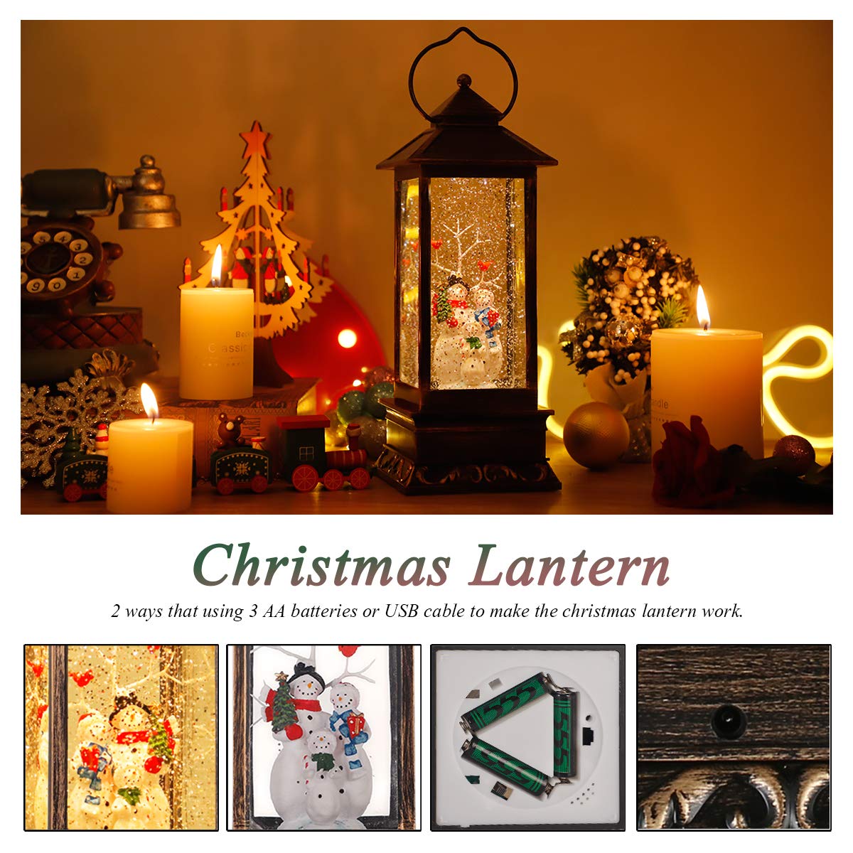 Christmas Lantern Musical Snow Globe, Lighted Christmas Snowman Water Snow Globe with Music Christmas Decoration and Gifts