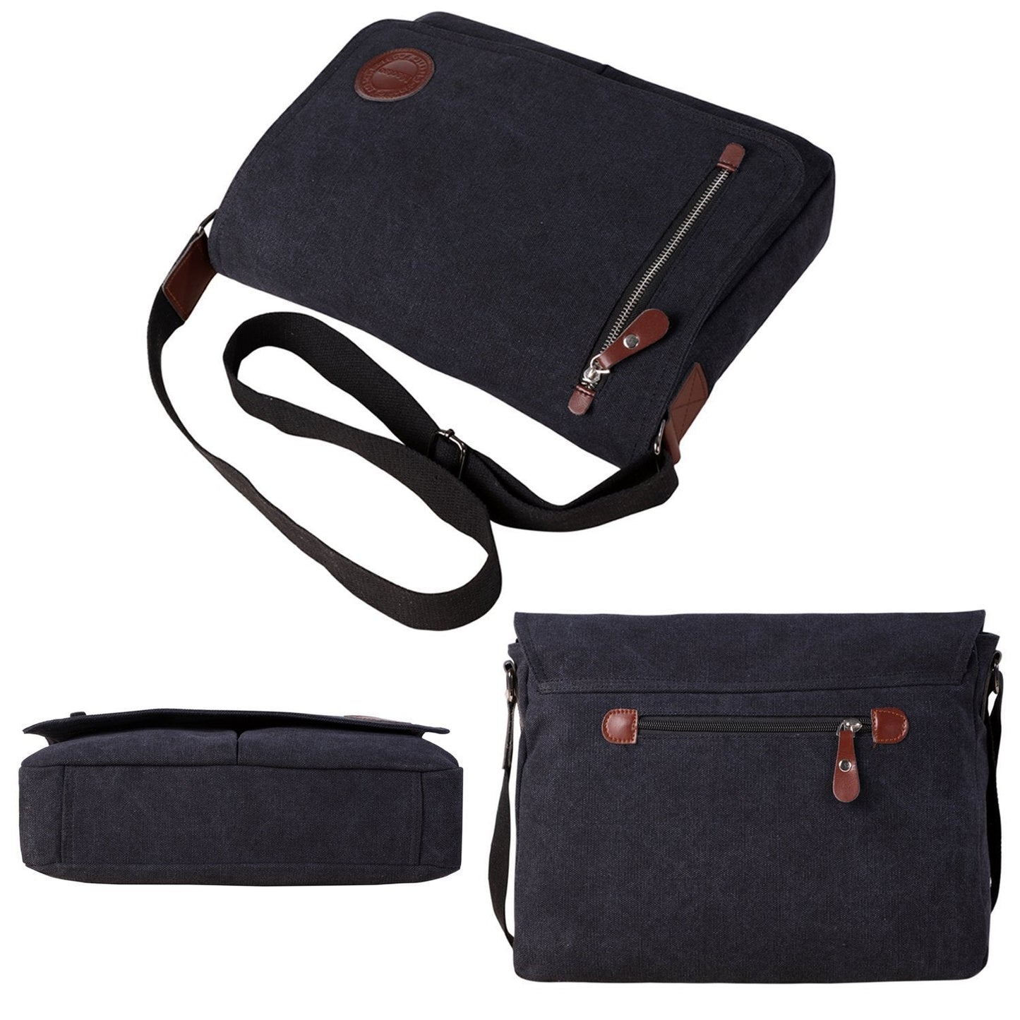 Laptop Bag 14 inch Mens Vintage Casual Fashion Canvas Messenger Bags Briefcase Crossbody Single Shoulder Bag ipad Bag Book Bag Satchel School Bag (Black)