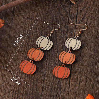 Funny Cute Halloween Cartoon Pumpkin Ghost Drop Dangle Earrings Handmade Lightweight Bat Witch Double-Sided Wooden Earrings for Women Halloween Party Costumes Holiday Jewelry Gifts (A pumpkin)