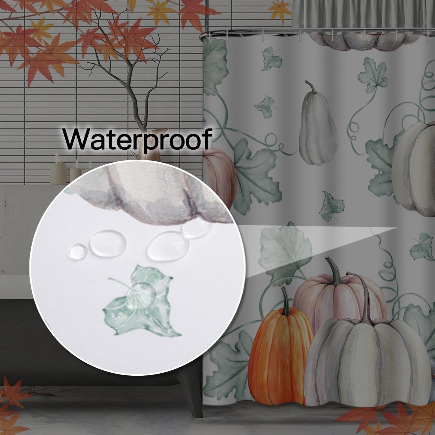 Emvency Shower Curtain Pattern Watercolor Pumpkins It is Thanksgiving Halloween Recipe Fall Bathroom Decor Waterproof Polyester Fabric 60 x 72 inches Set with Hooks