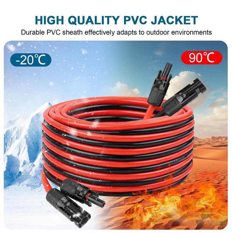 10 AWG Solar Extension Cable 25FT, Flexible Solar Panel Wire with Male to Female Connector Parallel Tinned Copper Wire for Solar Panel, Automotive, RV, Boat, Outdoors