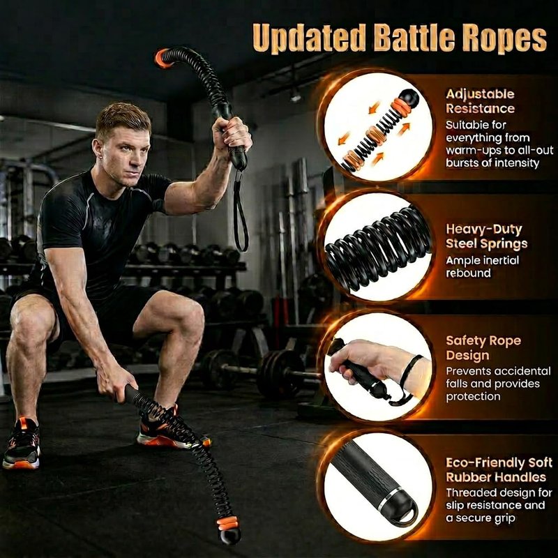 Portable Ropeless Battle Ropes, Weight-Adjustable Battle Ropes for Home Gym with Storage Bag, Low-Noise Battle Rope with Non-slip Handle, Cordless BattleRopes for Hiit & Low-Impact Cardio Training