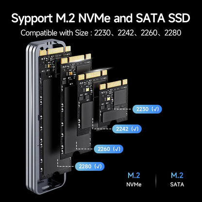 fanxiang M.2 NVMe Enclosure, Dual-Protocol SSD Enclosure USB 3.2 Gen2 10Gbps, Up to 4TB M Key/B+M Key, With USB C to C and USB A to C Cables for 2230/2242/2260/2280—MD87