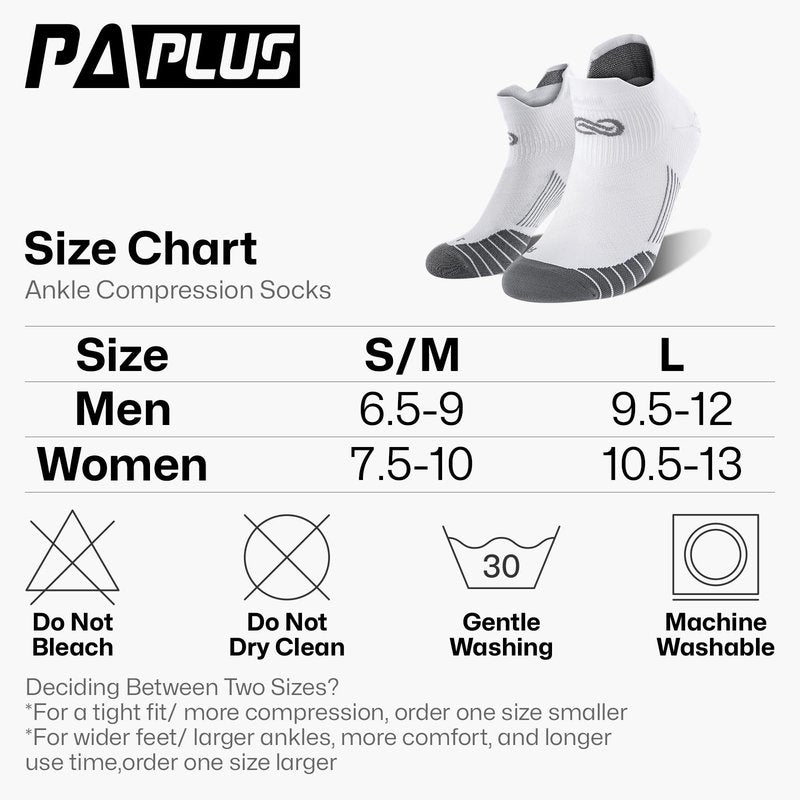 PAPLUS Compression Socks for Men & Women, Low Cut Ankle Running Socks with Arch Support, Plantar Fasciitis Relief for Walking, Cycling, Golf, Travel, Nurses