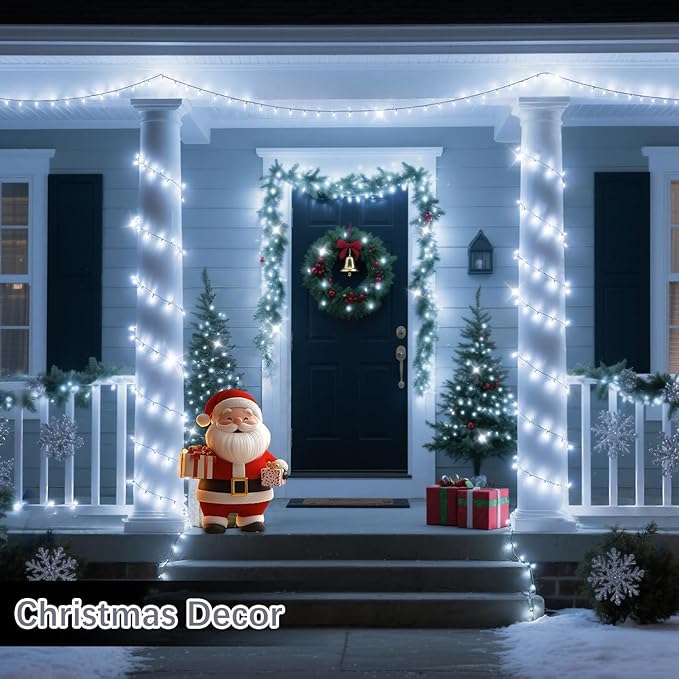 200 FT 500 LED Christmas Lights Outdoor Decorations Super Long Fairy Lights Waterproof 8 Modes Timer Clear Wire String Lights for Outside House Tree Patio Yard Wedding Party Holiday-Cool White