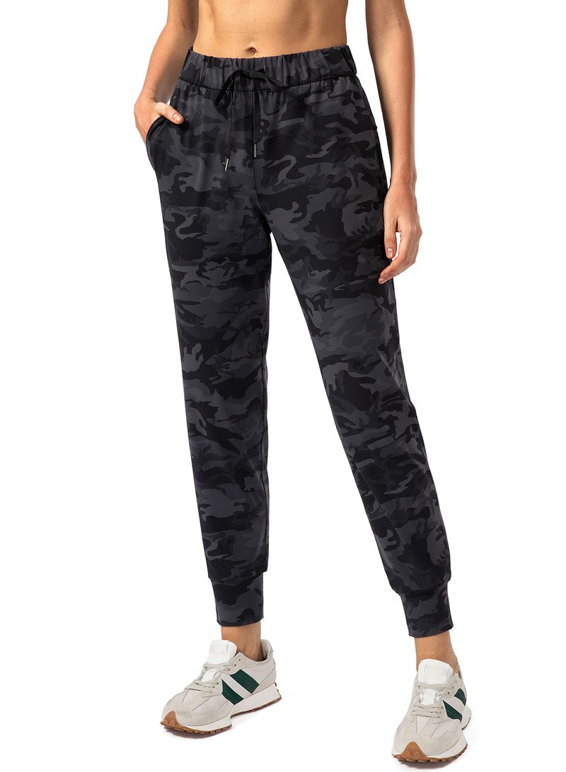 SANTINY Women's Joggers Pants Pockets Drawstring Running Sweatpants for Women Lounge Workout Jogging(Camo Deep Coal Multi_XS)