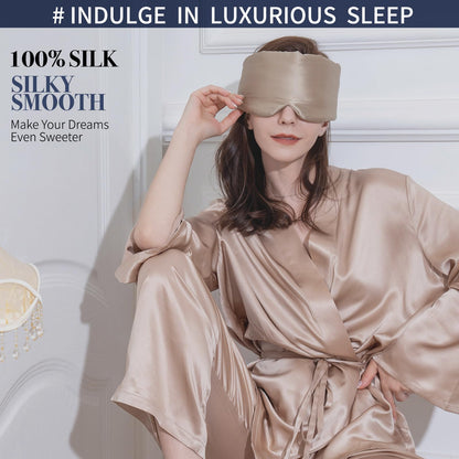 Silk Sleep Mask for Women Men, Mulberry Silk Eye Sleeping Mask & Blindfold with Adjustable Velcro Strap, Blackout Eye Cover for Sleep Travel Yoga Nap, Large Size, Black