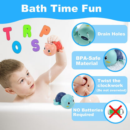 Bath Toys for Kids Ages 1-3 - Baby Water Table Pool Toys For Toddlers Mold Free Wind-Up Turtle Toy Bathtub Shower Toy for Infants Babies 6-12-18 Months 1 2 3 4 Year Old Girls Boys Birthday gifts