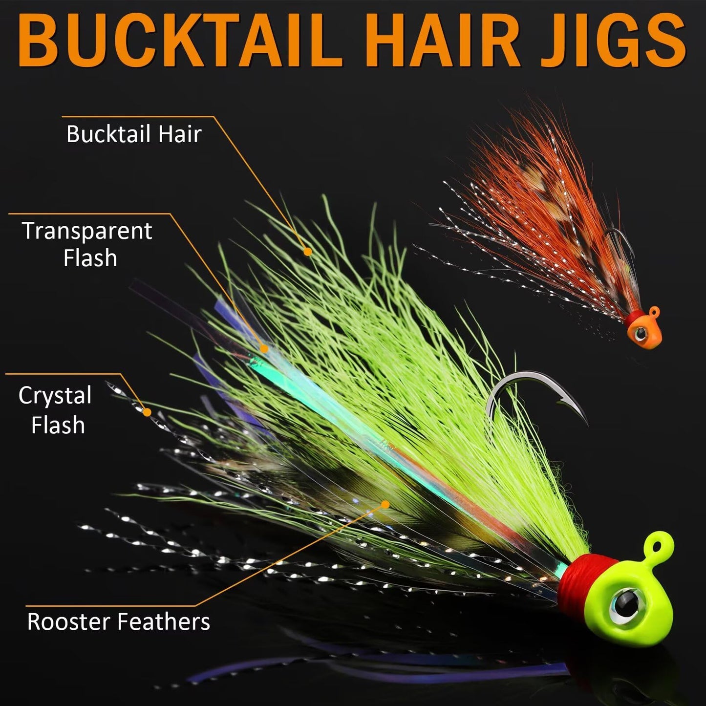 Dovesun Crappie Jigs Hand-Tied Hair Jigs 10 Colors Fishing Jigs Bucktail Crappie Jig Heads for Trout, Walleye and Panfish Fishing #4-1/16oz*40pcs